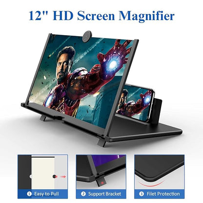 Screen Magnifier for Cell Phone -3D HD Magnifying Projector Screen  Enlarger for Movies, Videos and Gaming – Foldable Phone Stand Holder with Screen Amplifier–Compatible with All Smartphones