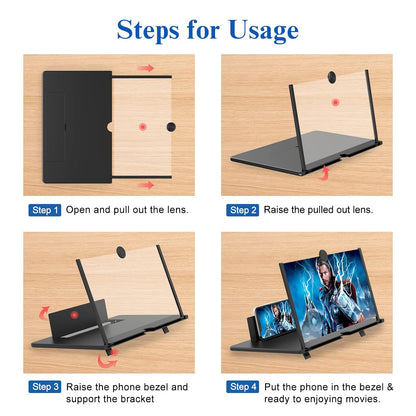 Screen Magnifier for Cell Phone -3D HD Magnifying Projector Screen  Enlarger for Movies, Videos and Gaming – Foldable Phone Stand Holder with Screen Amplifier–Compatible with All Smartphones